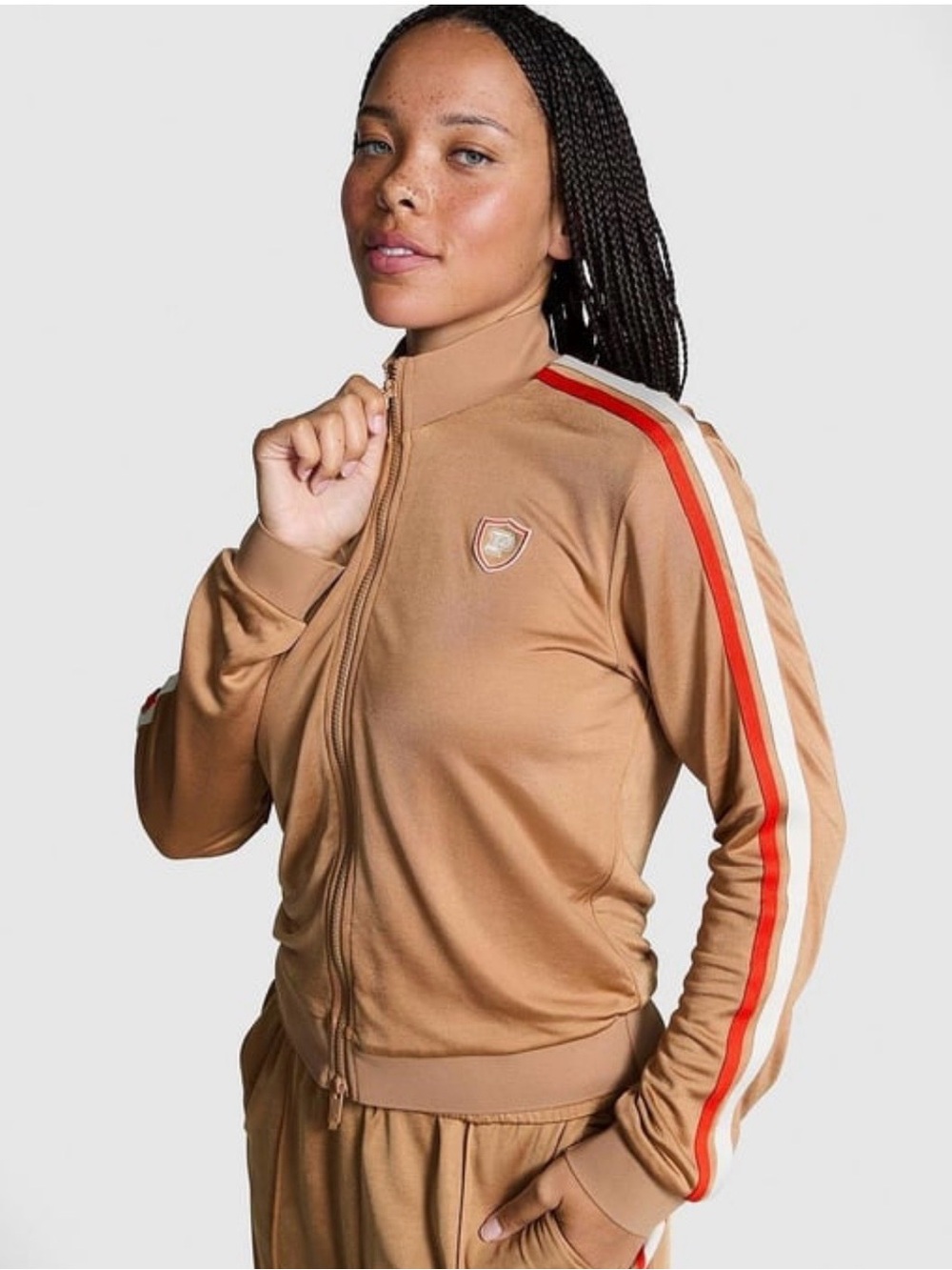 PINK Victoria's Secret Y2K Style Tracksuit Set Tan & Red Wide Leg